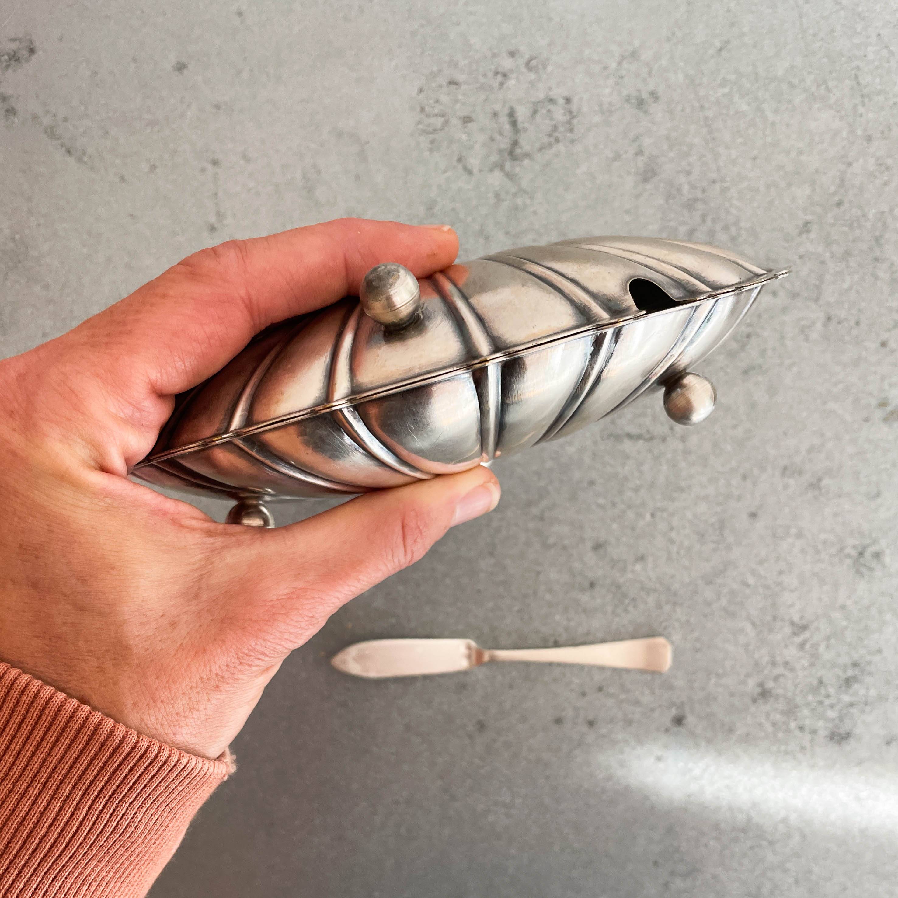 70s chrome metal shell butter dish