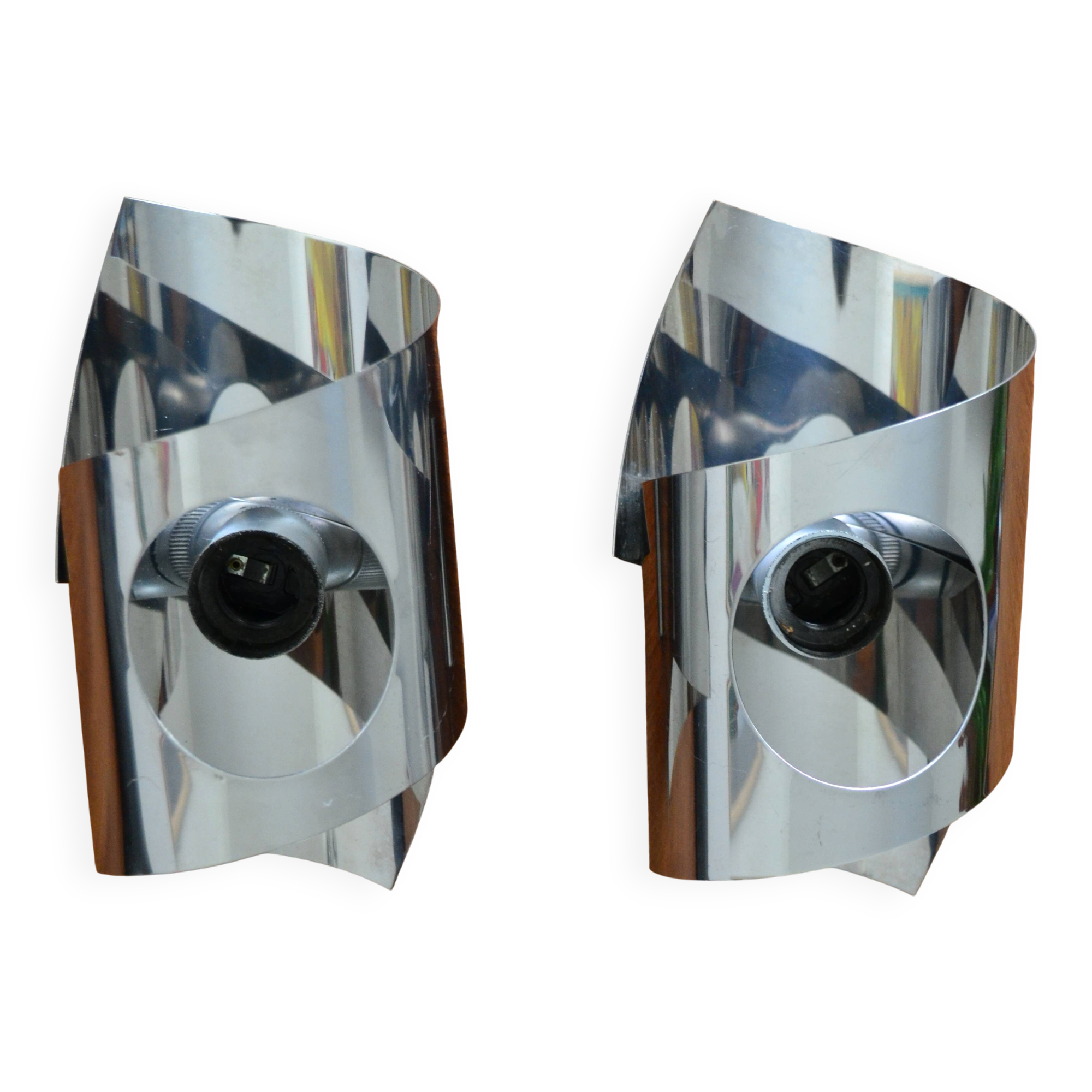 Paire d'appliques chrome space âge années 70