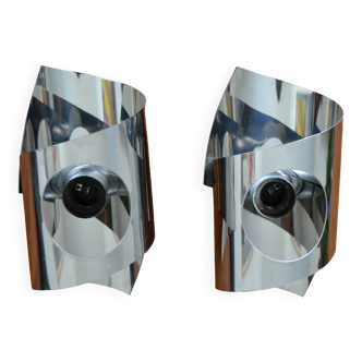 Pair of chrome wall lights, space age, 1970s.