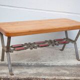 Wooden coffee table with wrought iron structure, side table, end of sofa, vintage table