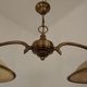 French Mid Century Bronze Billiard Light 2 Cream Amber Round Glass Shades 3921