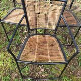 3 welded metal and rattan armchairs