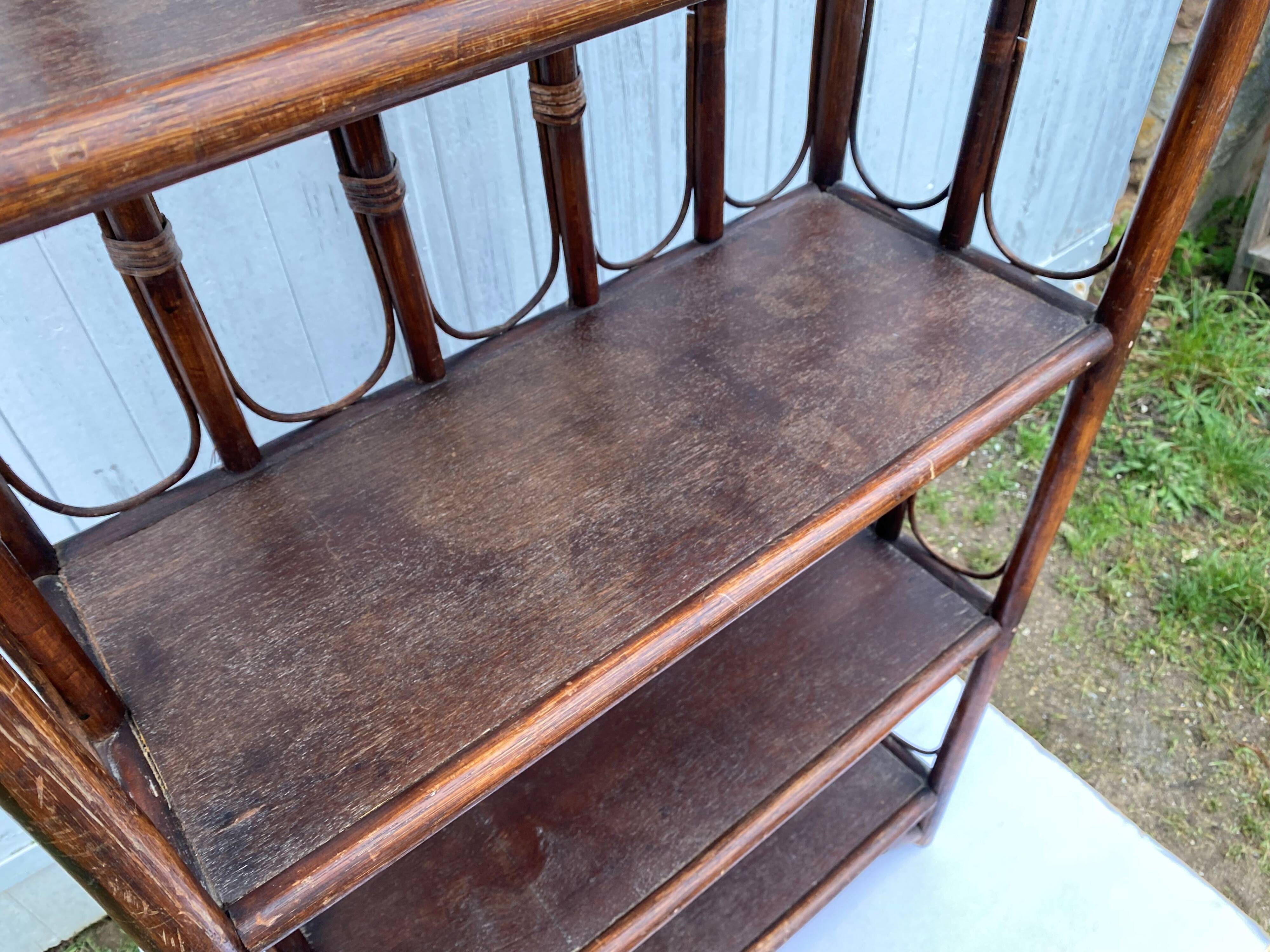 Vintage rattan bookcase shelf from the 70s