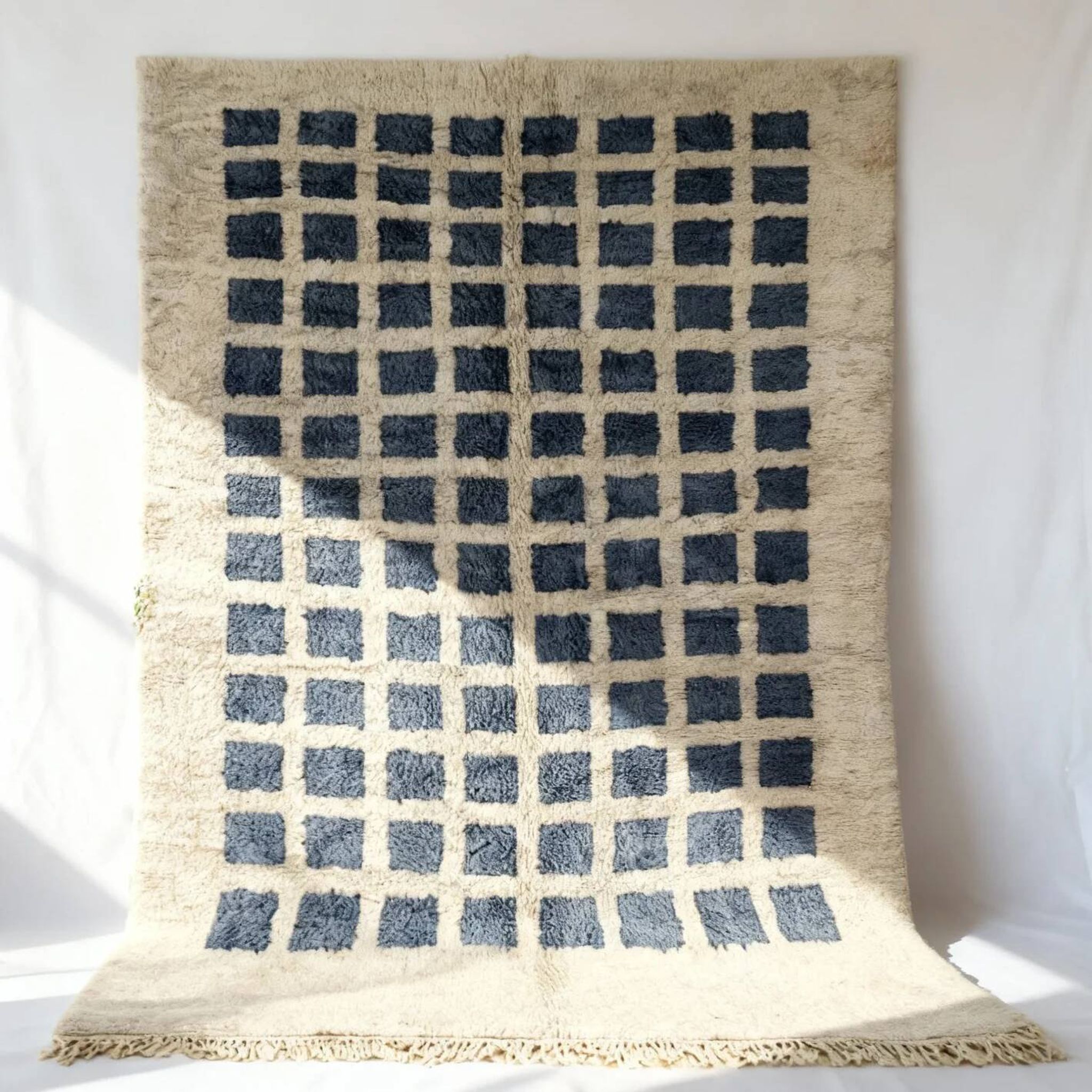 Tapis moderne motif quadrillage en laine 2COULEUR 250CMX150CM