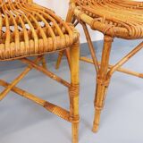 Set of 4 vintage Audoux Minet rattan chairs from the 1950s and 60s.