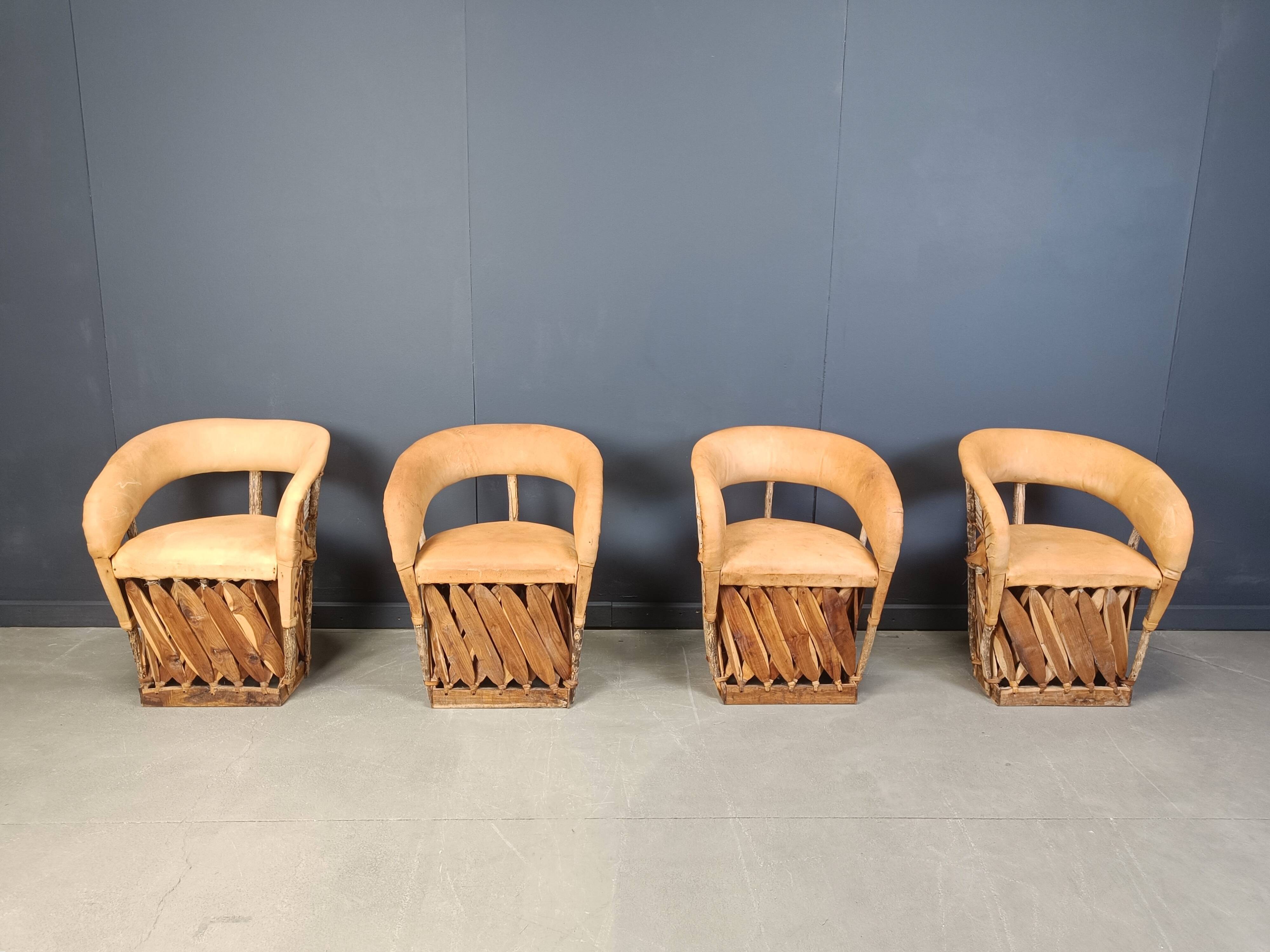 Vintage art populaire mexican dining chairs set of 6, 1970s