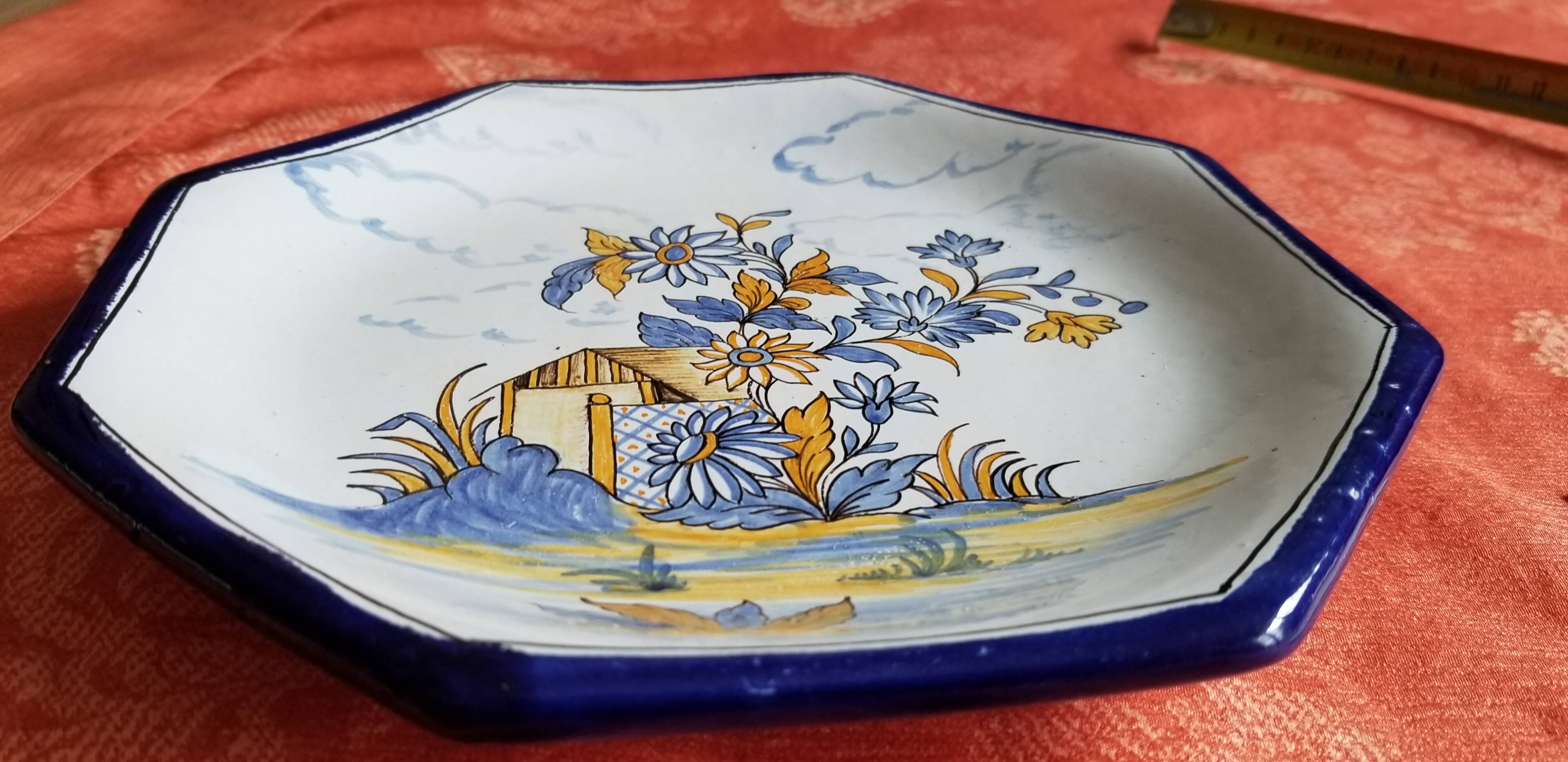 Octagonal earthenware platter from Nevers