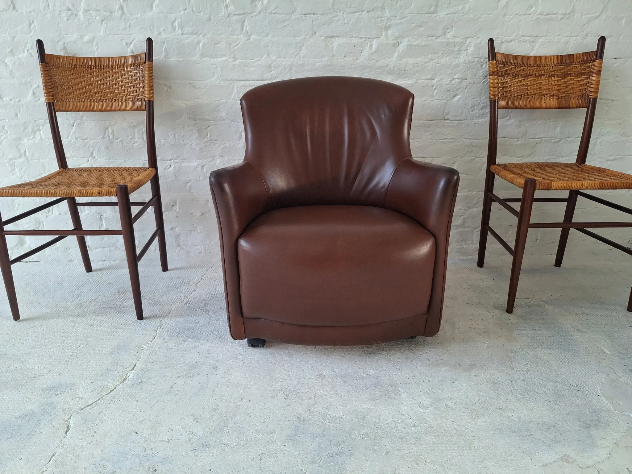 Mid century club chair in cigar-brown patinated leather, 1960s