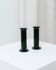 Set of 2 glossy black metal candleholders in retro Ikea Memphis style
