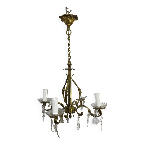 Lustre à 4 Lumières Bronze Et Pampilles