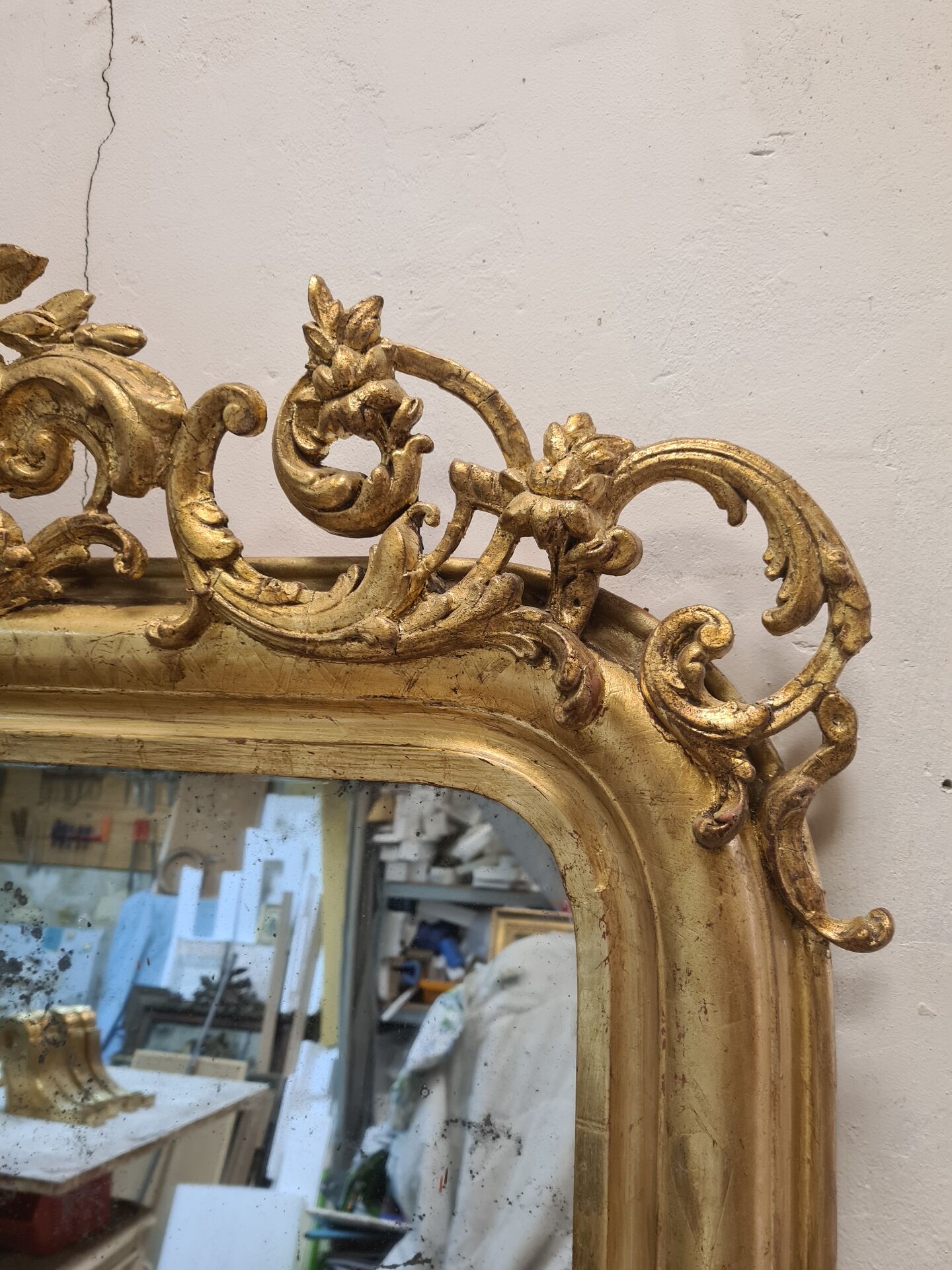 Large antique gilded mirror in Louis Philippe style