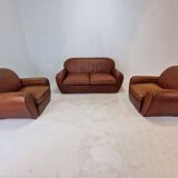 Set of 2 Club Chairs and 1 Sofa in Saddle Leather by Jan Frantzen, Netherlands