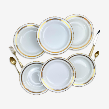 6 assiettes creuses porcelaine blanche doré M&S Limoges