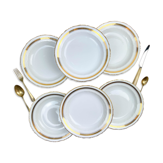 6 assiettes creuses porcelaine blanche doré M&S Limoges