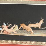Gouache or watercolor depicting scenes from Pompeii at the end of the 19th century