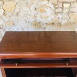 Vintage mahogany avocado bookcase with overhead glass doors circa 40's/50's
