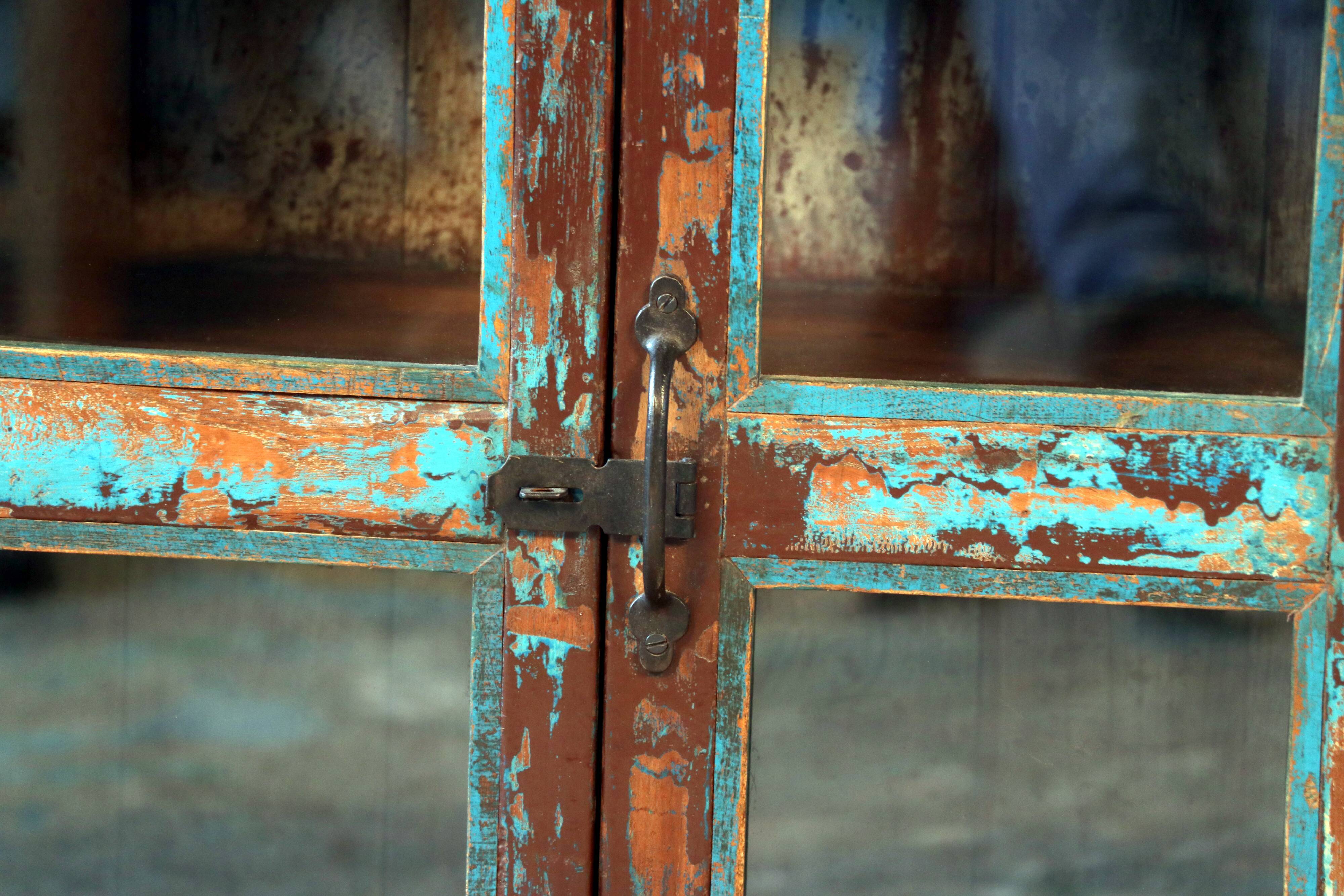 Old Burmese teak pantry original blue patina