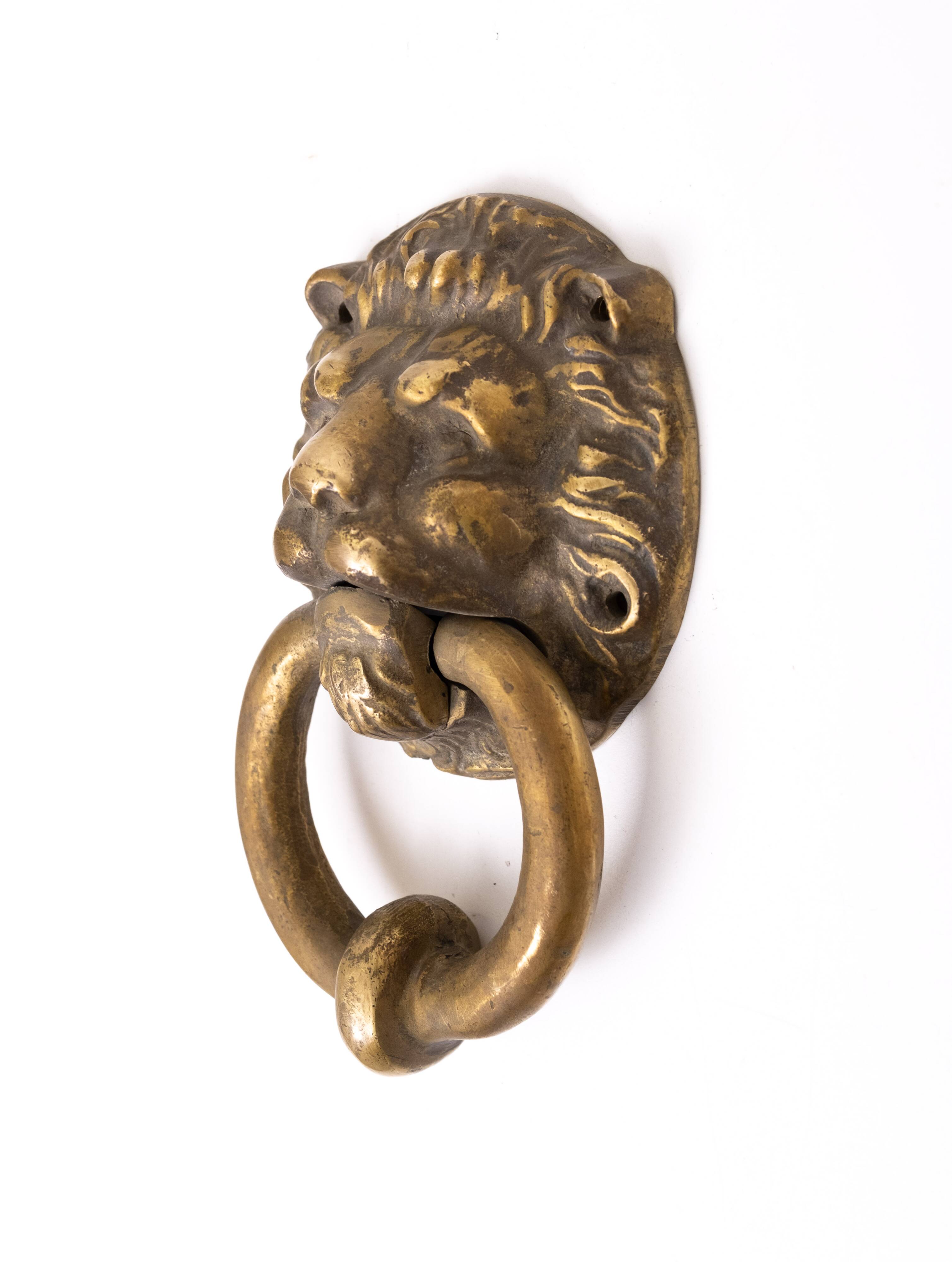 Gilded Bronze Lions head Door Knocker . Early 20th Century Hollan
