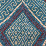 Handmade blue mergoum rug in natural wool