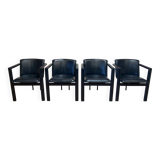Set of 4 designer leather and metal armchairs.