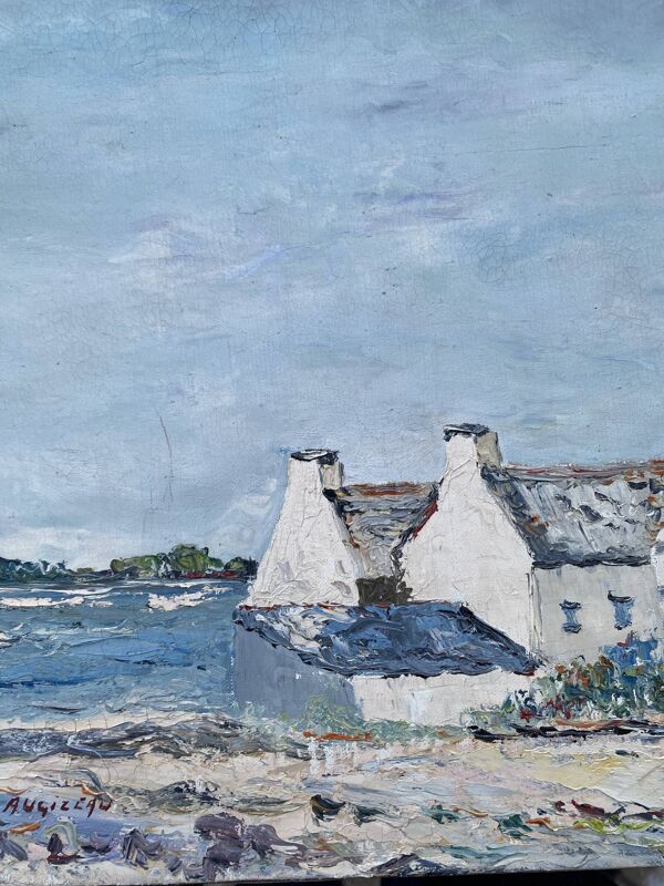 Tableau HST Maurice Agizeau (né en 1945) ''Maisons de pêcheurs à Ouessant