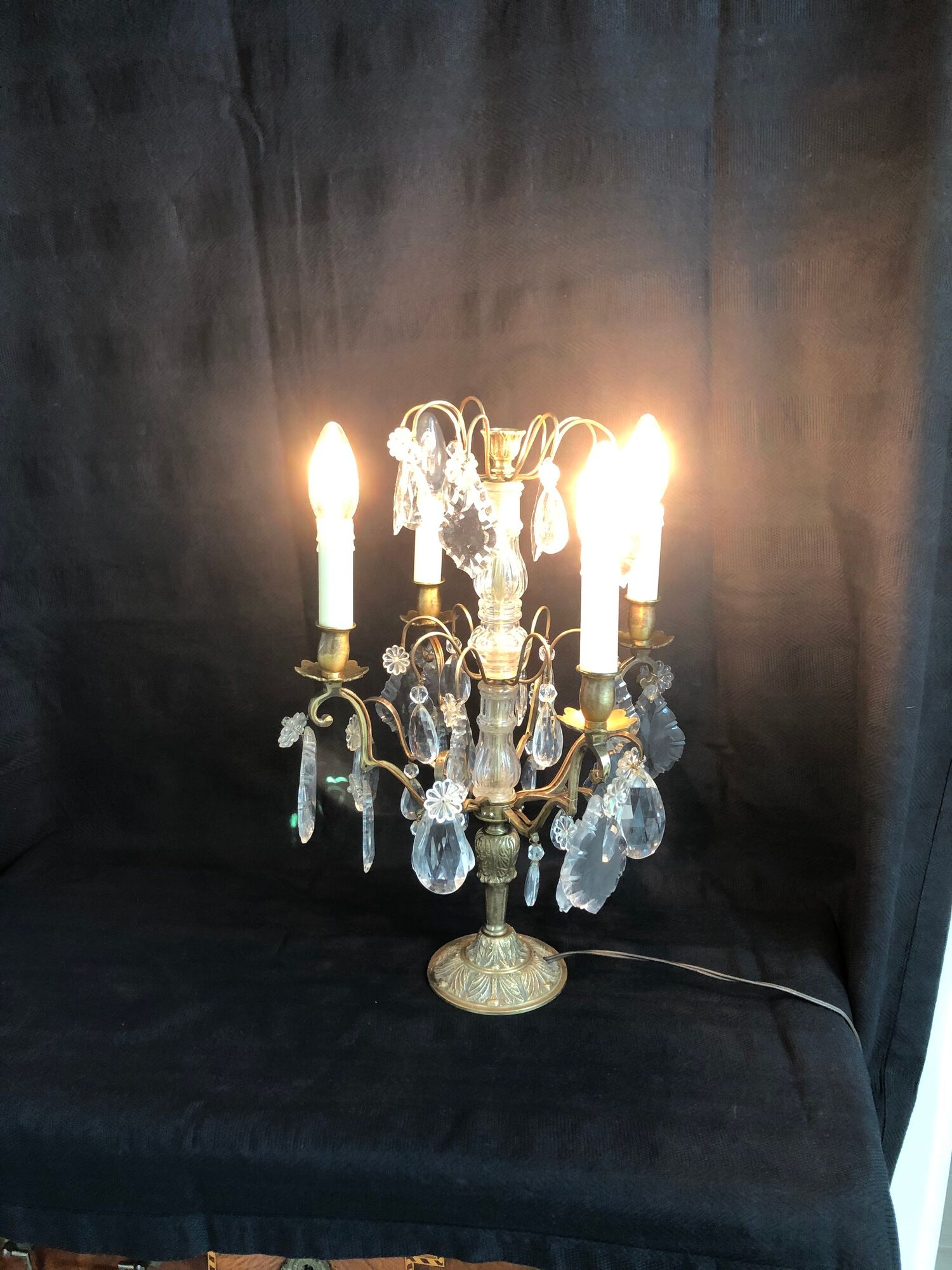 Golden brass girandole - 4 arms of lights - stamps and fleurettes in cut crystal