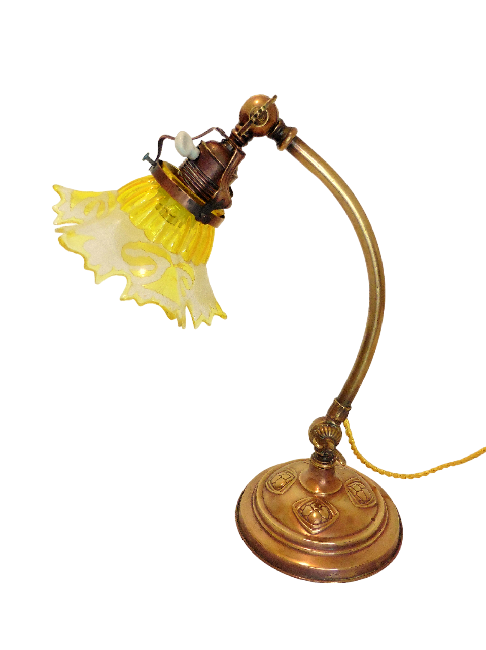 Lamp - foot in weighted brass Swungeneck adjustable with its acid-engraved crystal lampshade