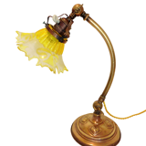 Lamp - foot in weighted brass Swungeneck adjustable with its acid-engraved crystal lampshade