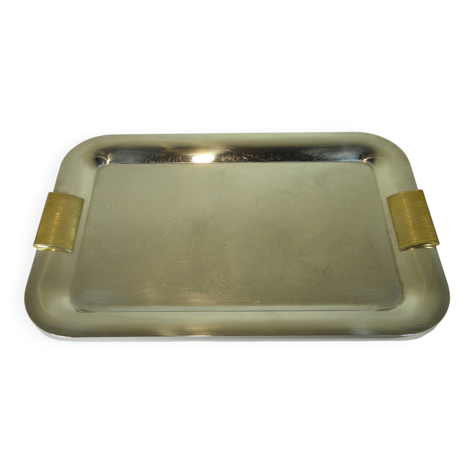 Stainless steel and gold metal tray - 1980s