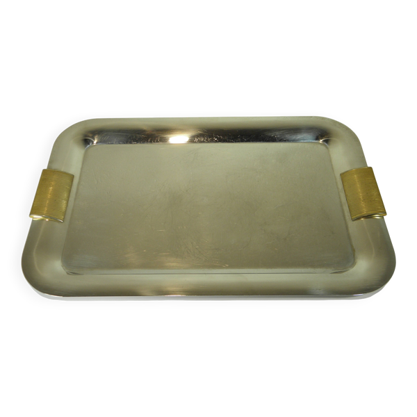 Plateau inox et métal doré - années 80