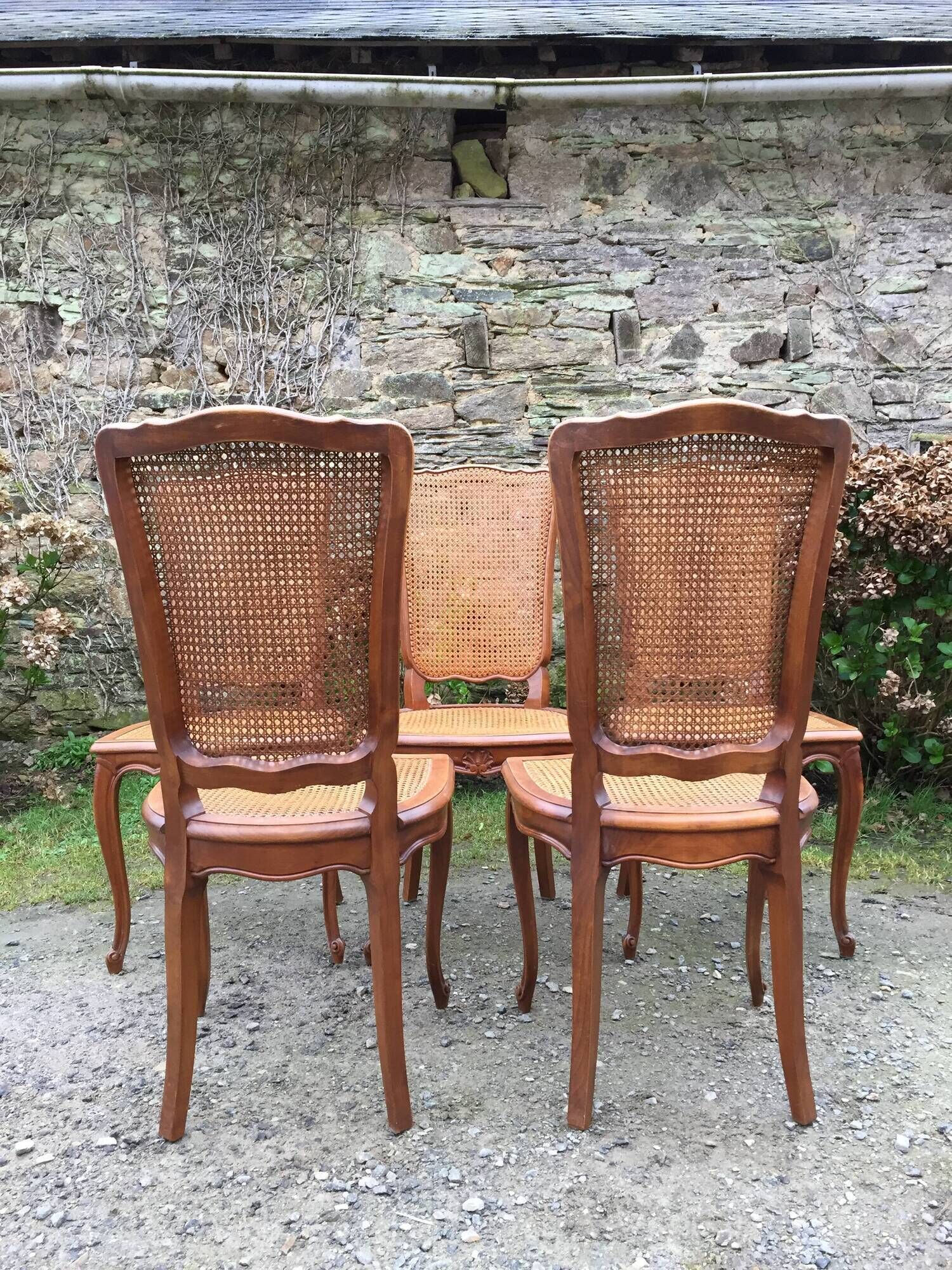 Vintage regency cherry chairs with canned backrests and seats