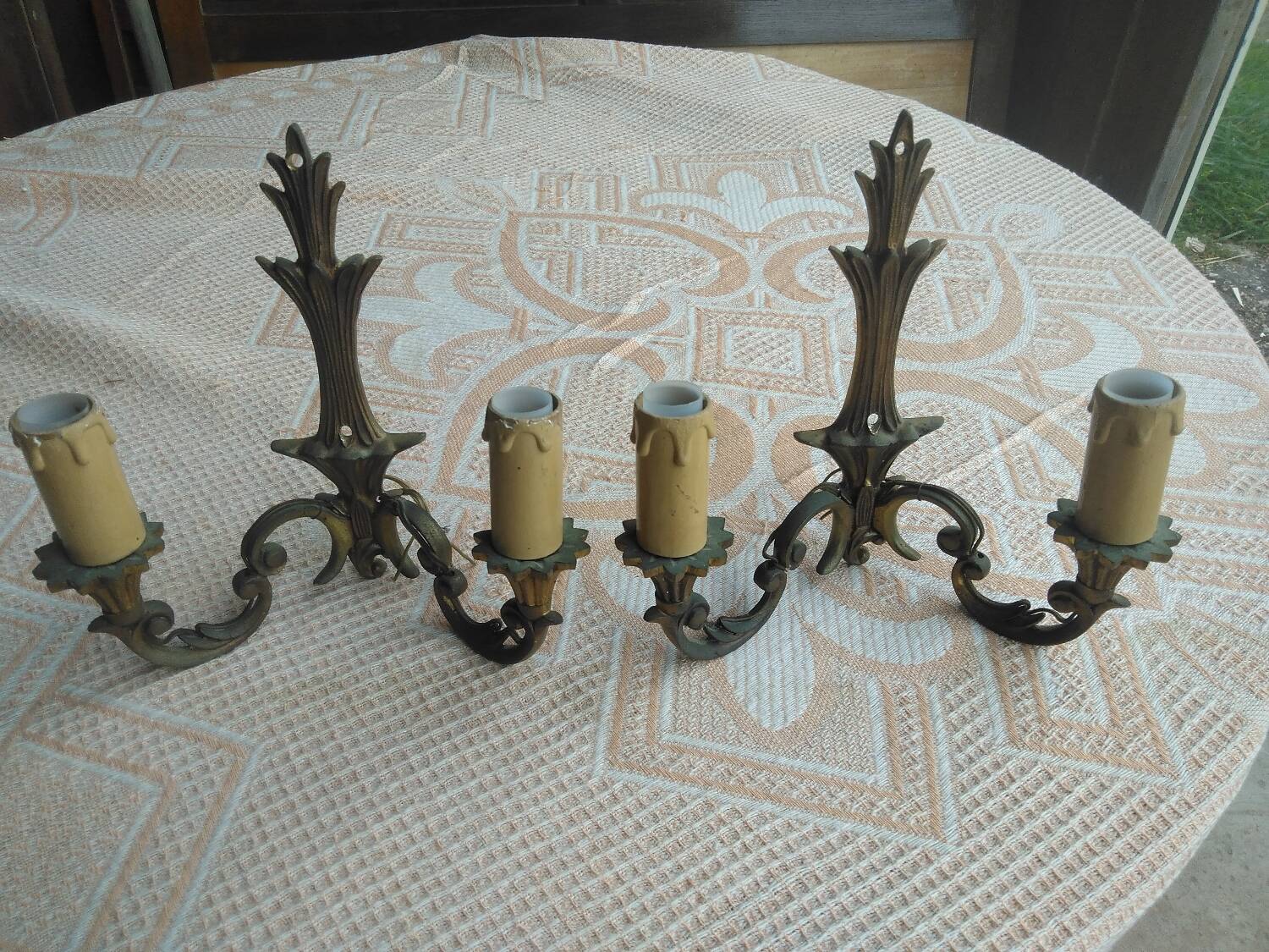 Pair of vintage bronze wall lights