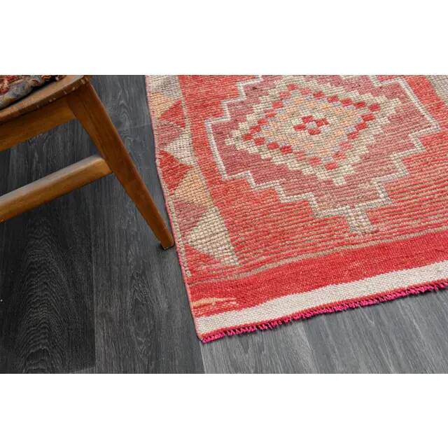 1970s Vintage Turkish Oushak Handmade Wool Cotton Pink Runner Rug 82x300