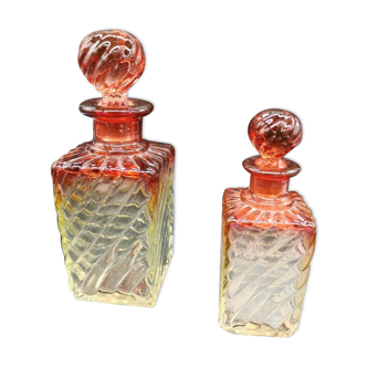 Lot of 2 crystal baccarat bottles bamboo pink and white torso