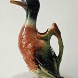 Large duck jug in Saint-Clément earthenware – signed – vintage
