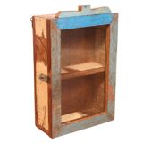 Burmese teak wall display case with original polychrome patina