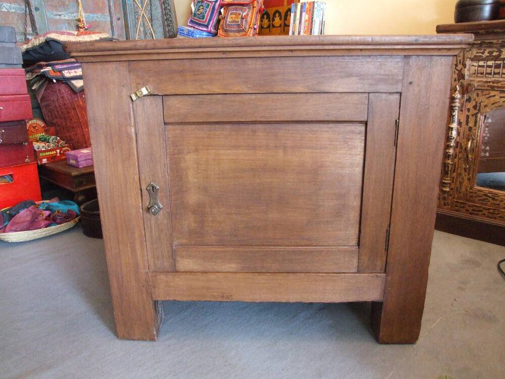 Deep vintage teak wooden chest old Tijori