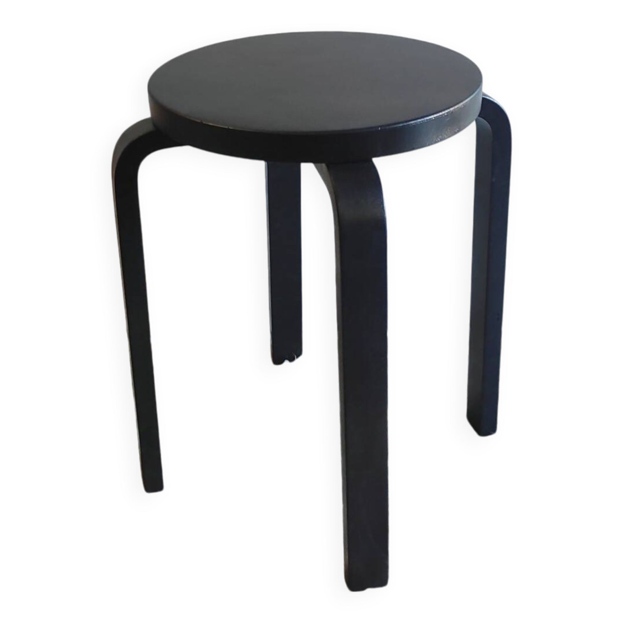 Designer stool in black lacquered solid wood - 80s/90s