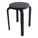 Designer stool in black lacquered solid wood - 80s/90s