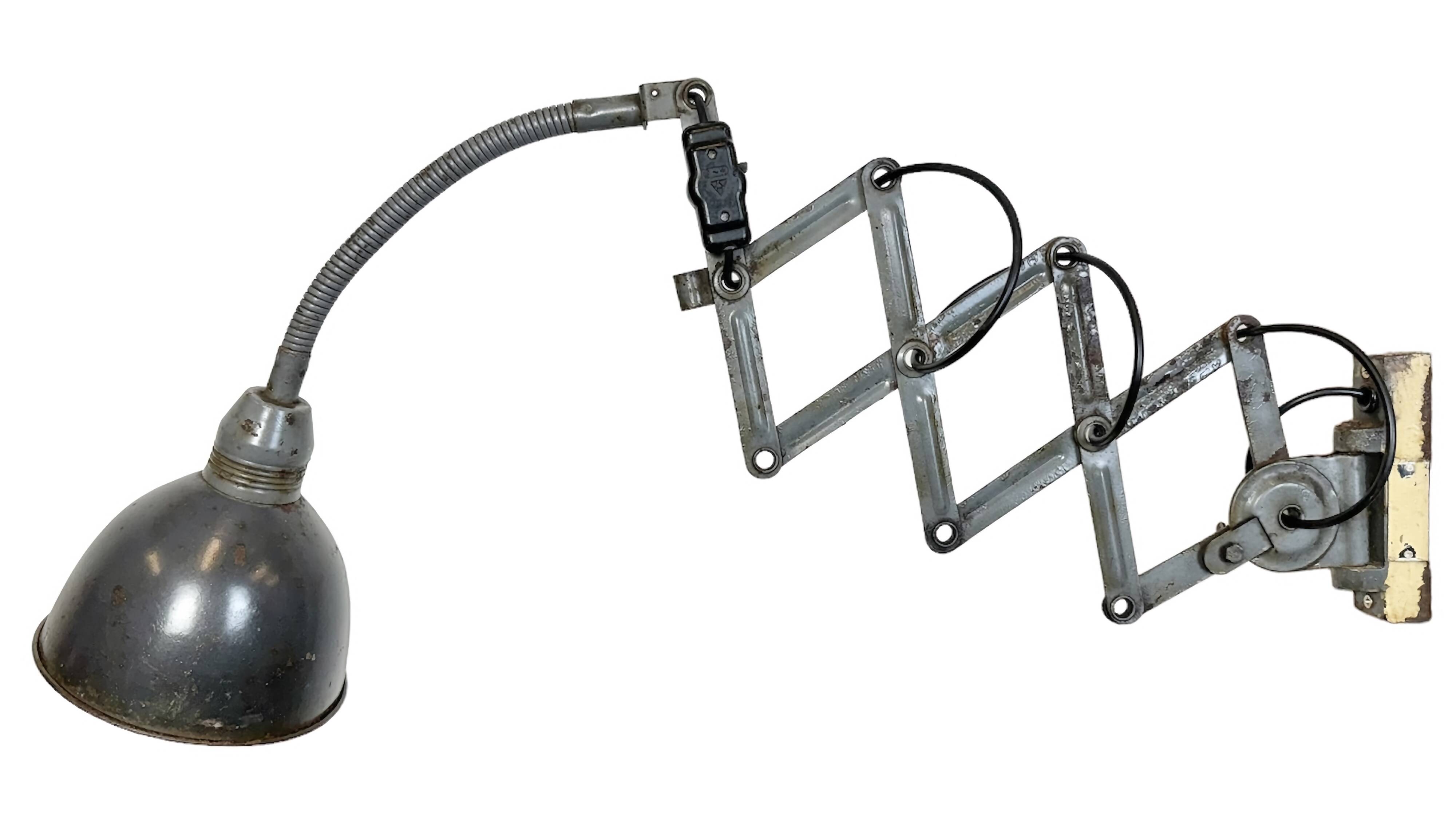 Grey Industrial Scissor Wall Lamp from Elektroinstala, 1960s