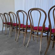 Set of 6 Vintage Bentwood Dining Chairs Set: 1970s , Red Uphols