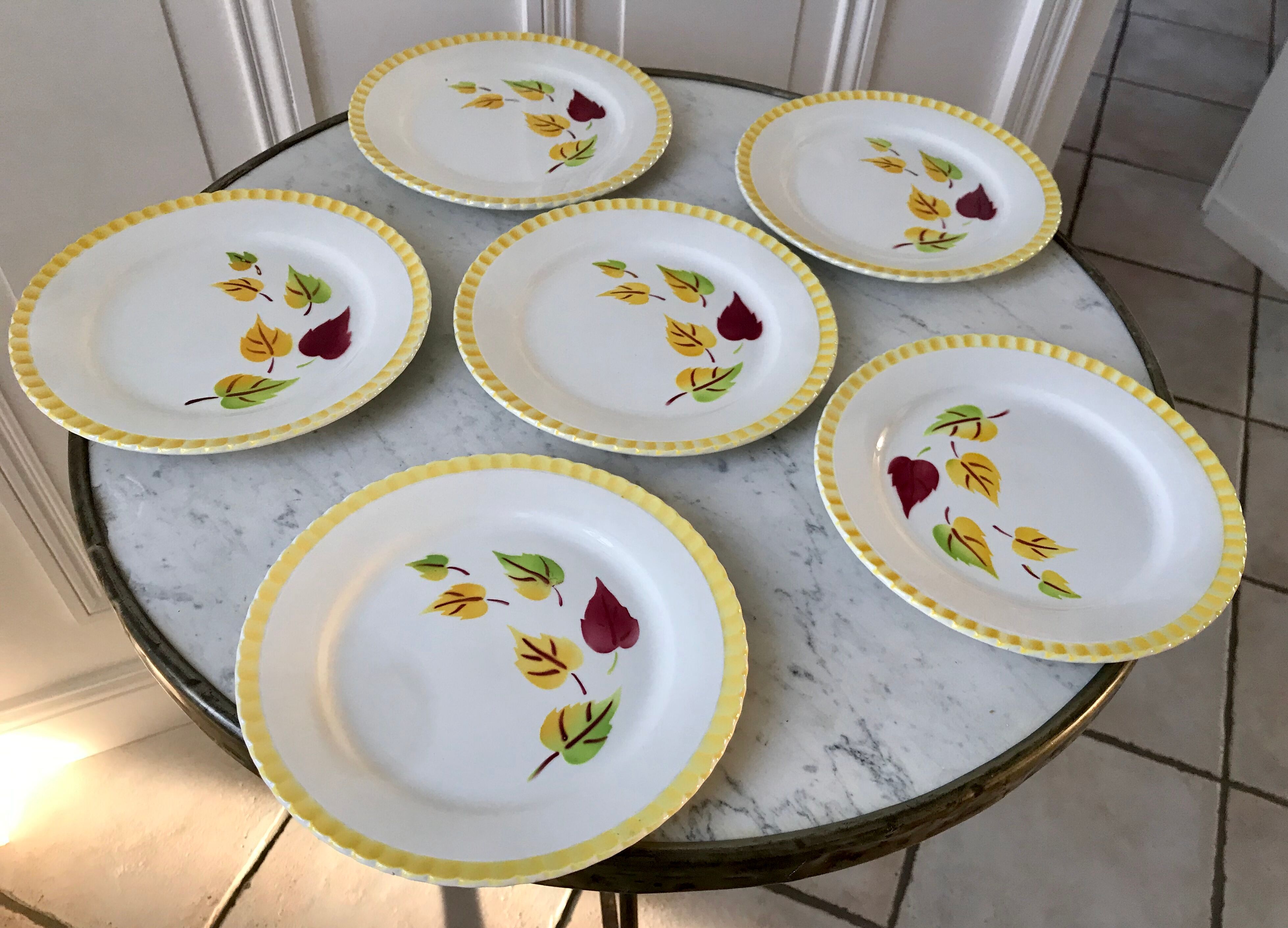 Set of 6 dessert plates Digoin Sarreguemines model "Alouette" years 30-40