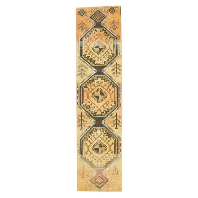 1970s Vintage Turkish Oushak Handmade Wool Runner 72x303