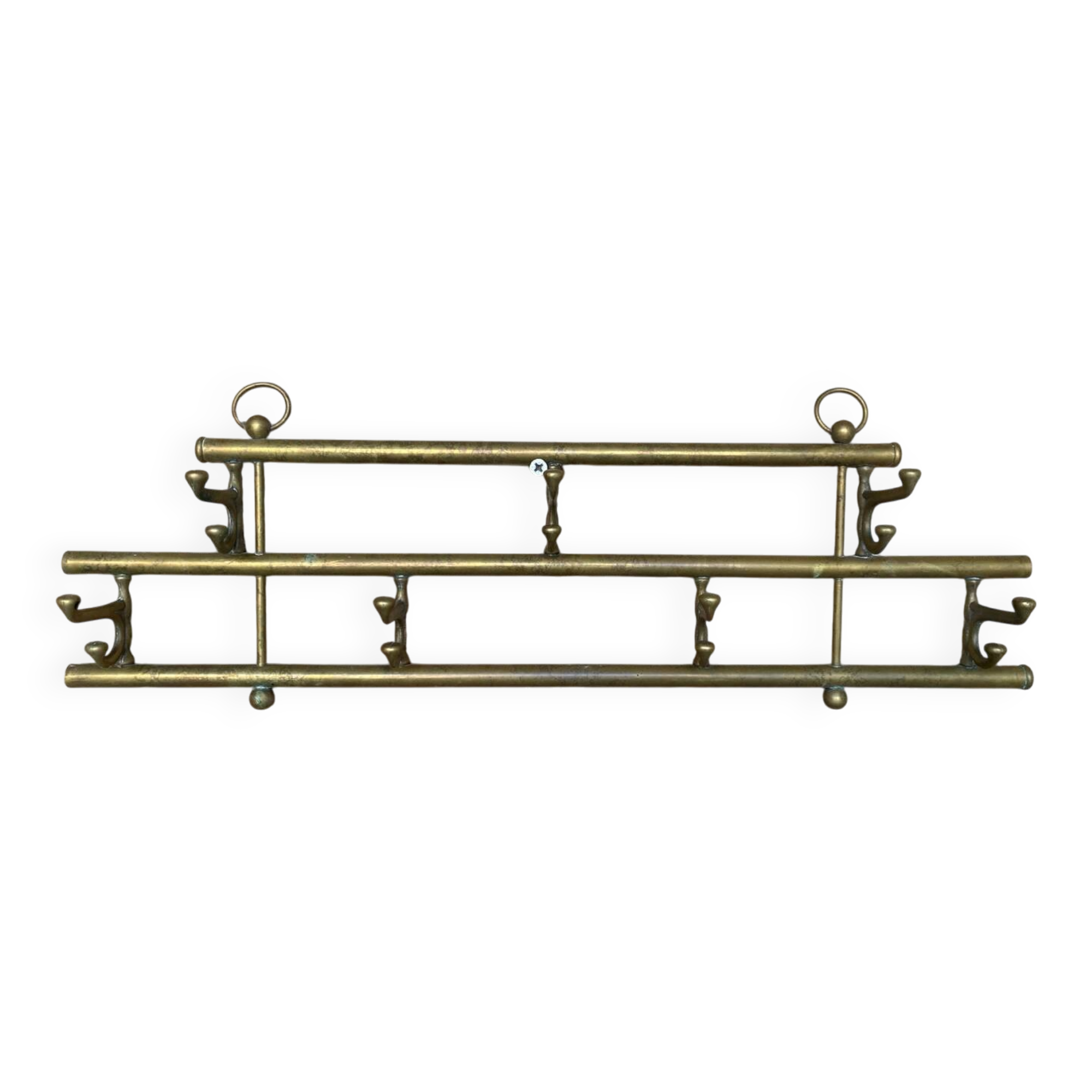 Vintage Wall Coat Rack Brass 7 Foldable Hooks #D748