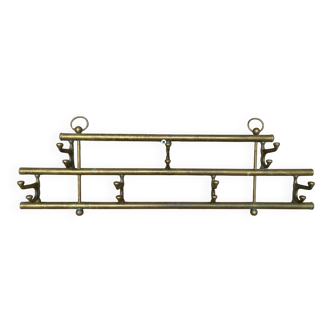 Vintage Wall Coat Rack Brass 7 Foldable Hooks #D748