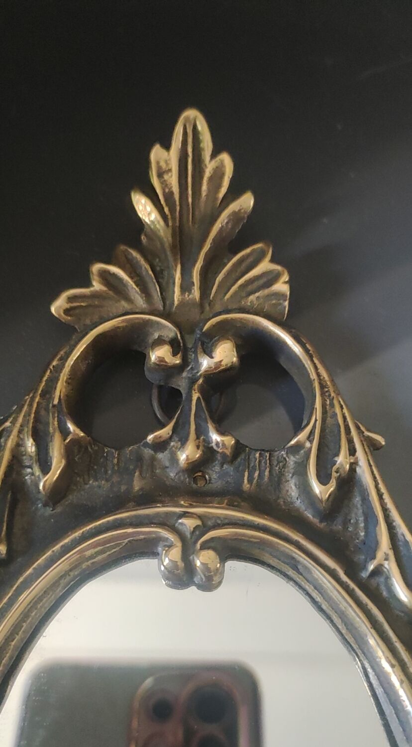 Antique gilded bronze wall mirror. Rococo/Baroque style. Dimensions 31x17cm.
