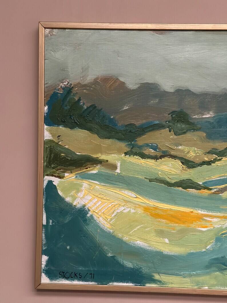 Swedish Oil on Panel “Landscape” by Lars Stocks,Framed & Vintage 77 × 57 cm
