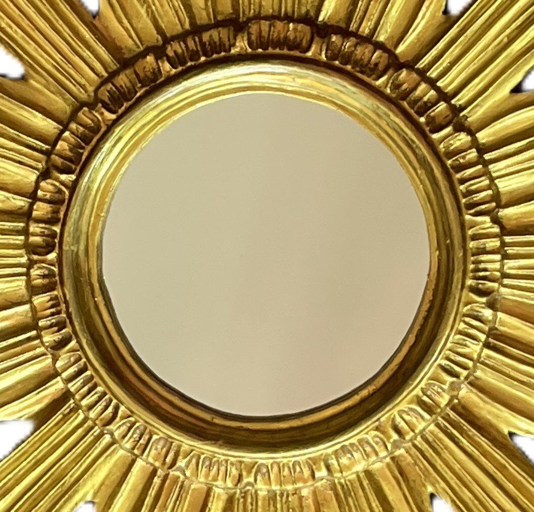 Wenz golden wood sun mirror, Germany, 1960s
