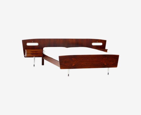 Mid century modern double bed with nightstands made of high quality rio rosewood, 1960s
