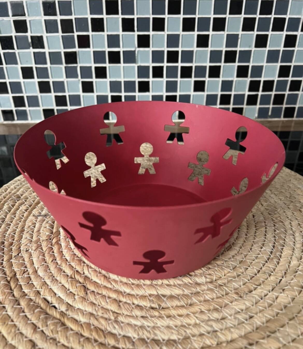 Rose metal catch-all with character inclusions by A di Alessi, 9cm high x 21.5cm diameter.